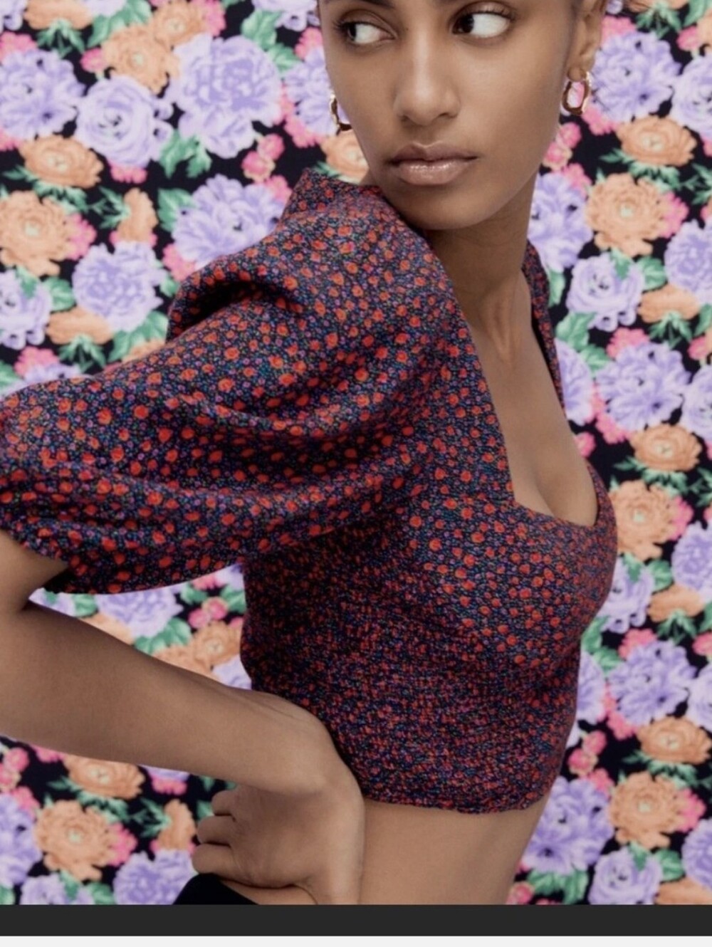 ZARA FLORAL CROP TOP SHORT PUFF SLEEVED SMOKEY SIDE NWT SIZE SMALL